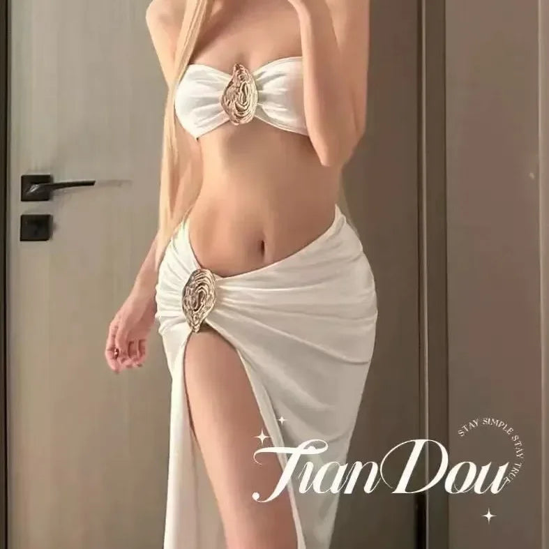 Women's Elegant Satin Long Dress Swimsuit - Empire P.E