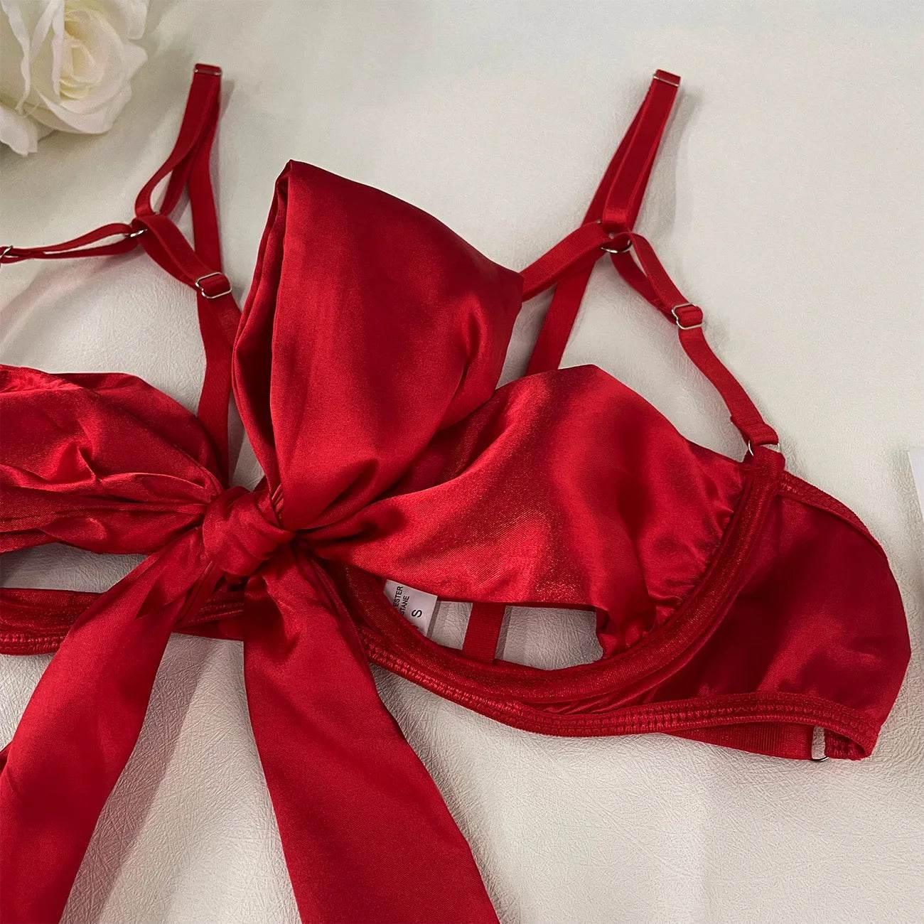 Bowknot Lingerie Open Bra Lace Up - Empire P.E