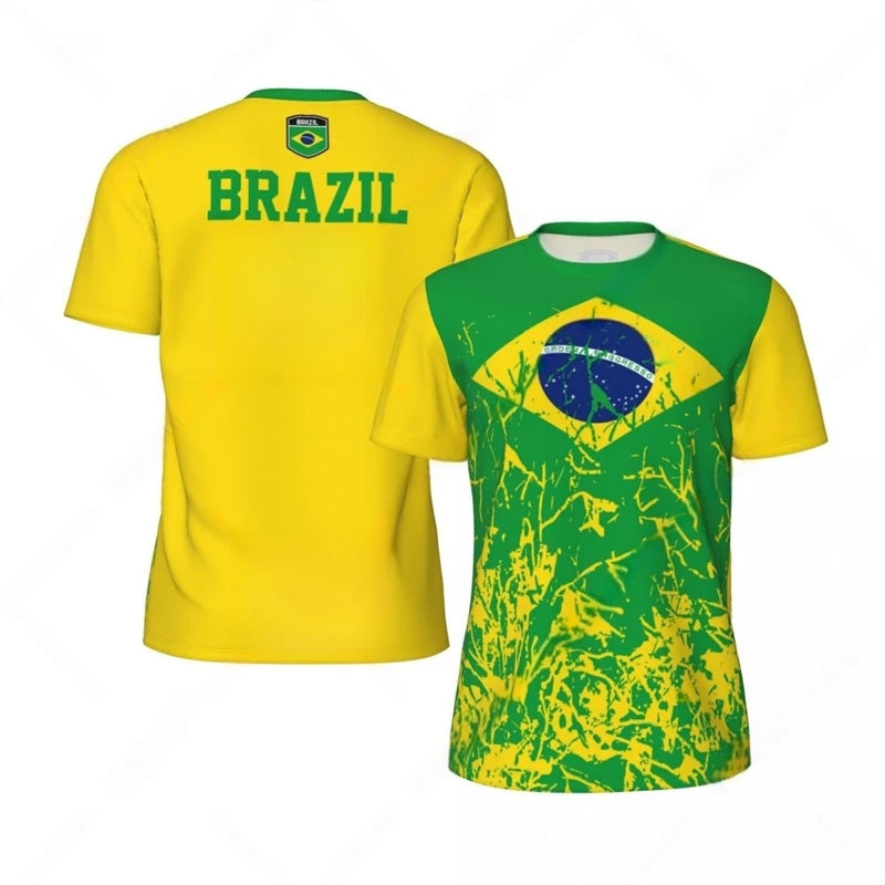 Fashion Brazil Flag Graphic Football T Shirts For Men Summer Trend 3D National Emblem Printed T-shirts Casual Oversized Tees - Empire P.E