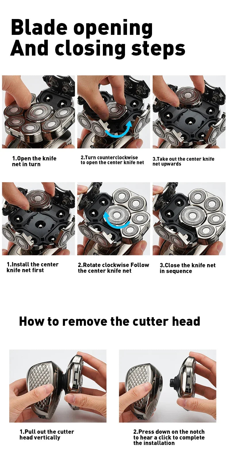 4D Head Shavers for Bald Men, Upgraded 9 Floating Heads 6-in-1 Rechargeable Waterproof Wet Dry Bald Head Shavers for Men - Empire P.E