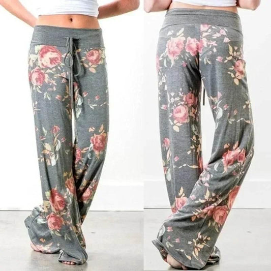 Plus Size L-8XL Fashion Women Casual Loose Stretch Printing Long Wide Leg Yoga Pants Drawstring Lounge Pants Pajama Pants - Empire P.E