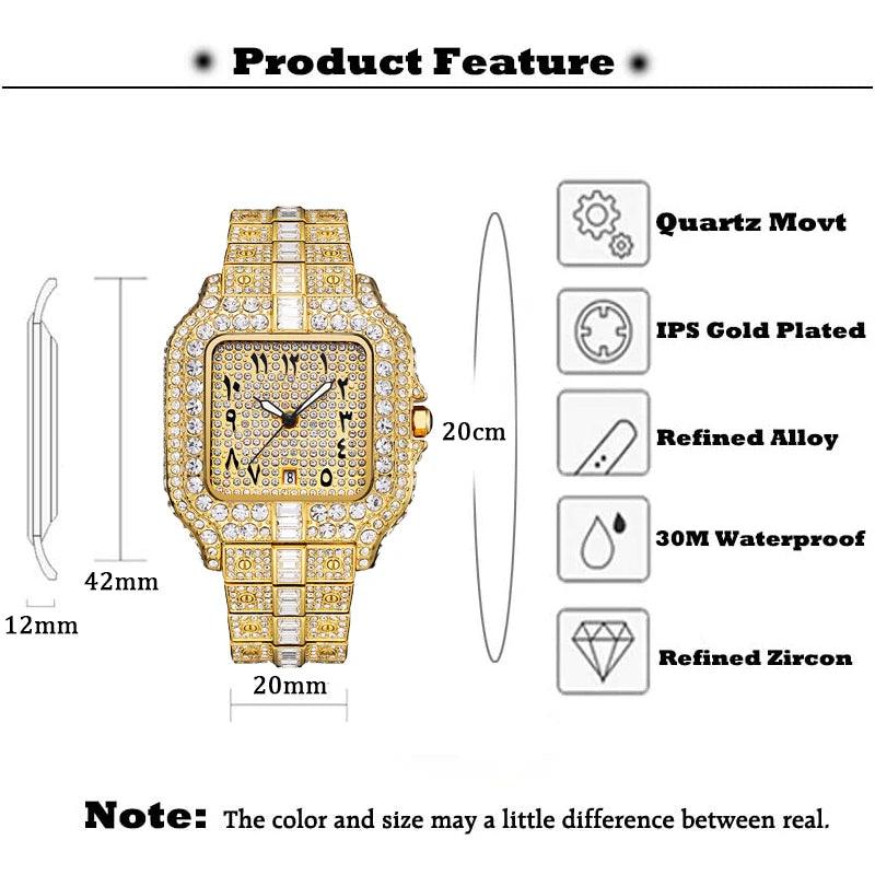 Diamond Men's Quartz Watch With Auto Date Waterproof Wristwatches - Empire P.E