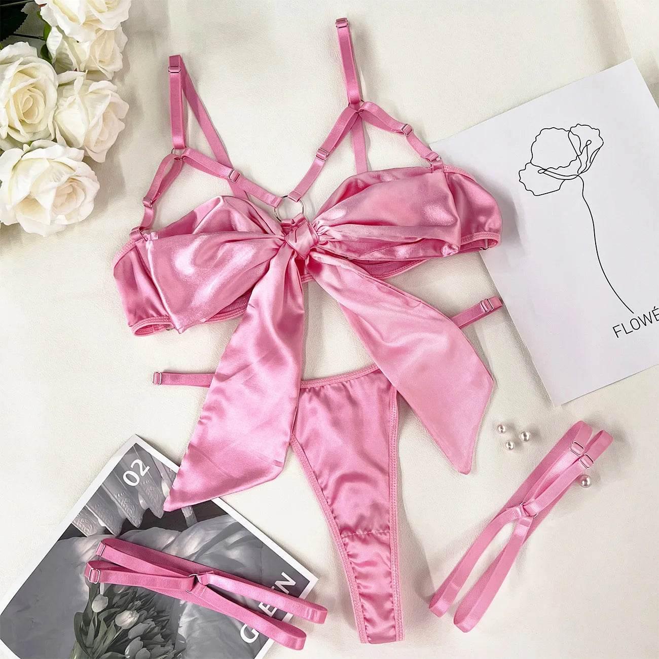 Bowknot Lingerie Open Bra Lace Up - Empire P.E