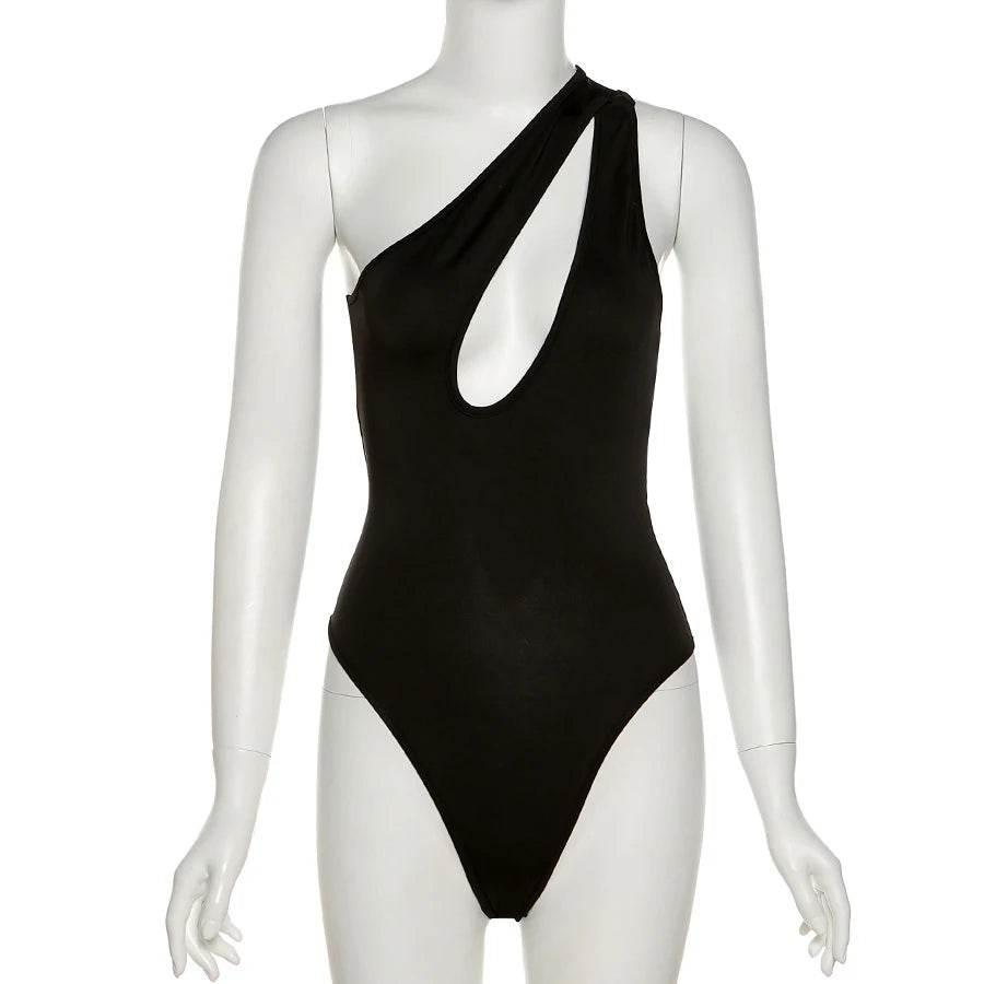 Black Bodysuit One Shoulder Bodycon Sexy Women Cut Out Ladies Overalls Tops Body Femme Bodysuits Summer Woman Clothes - Empire P.E