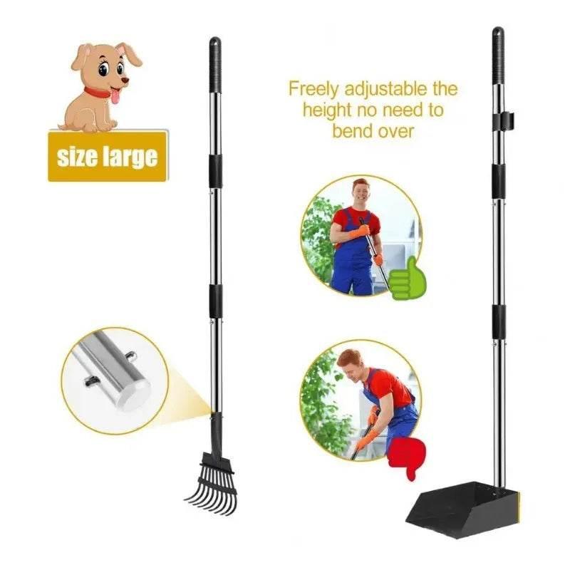 2/3Pcs Pet Pooper Scooper Set with Long Handle Multifunctional Metal Tray Rake Spade Dog Poop Picker For Pet Waste Removal - Empire P.E