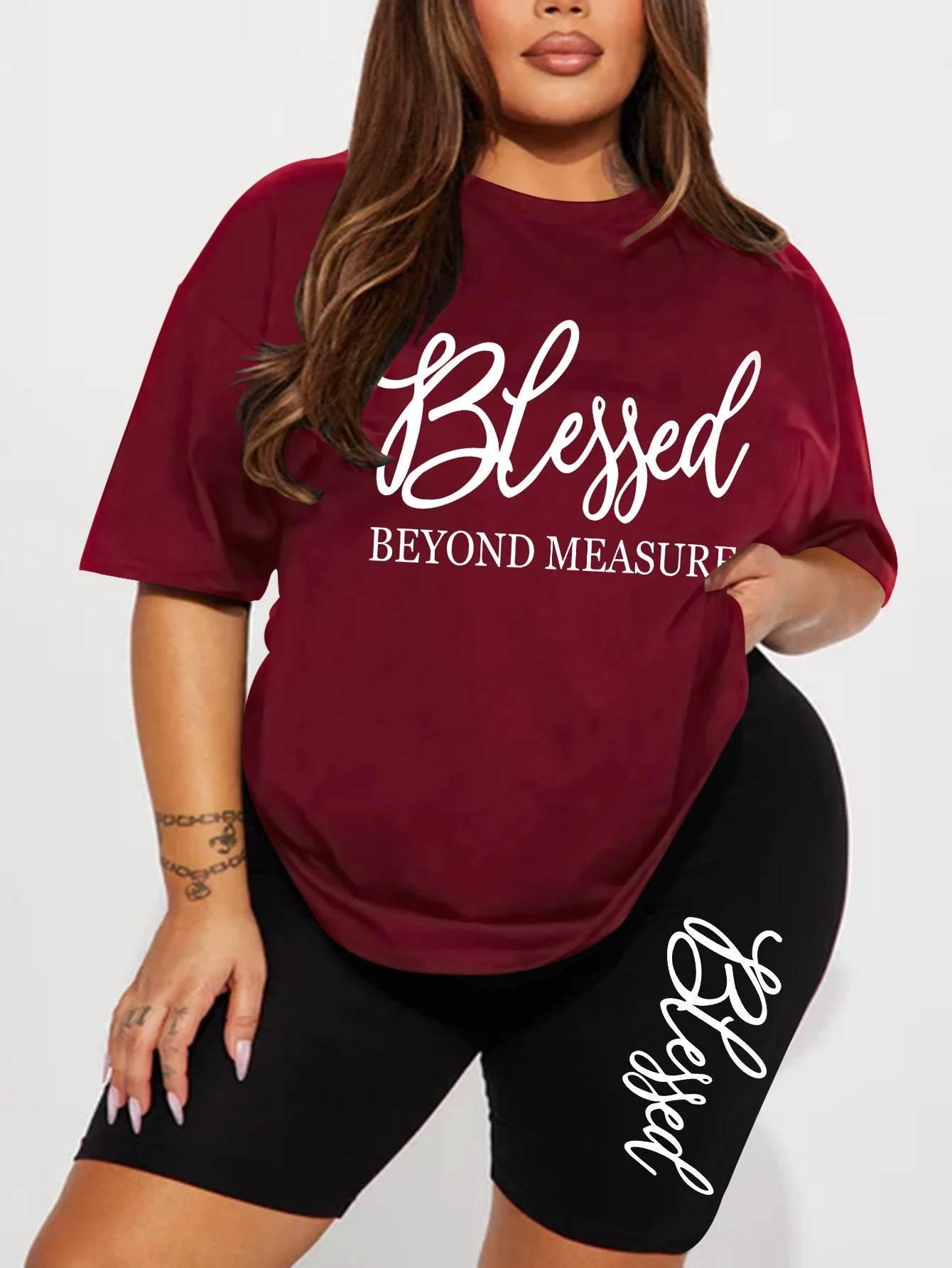 Plus size sets for women Summer 2 pieces Blessed printed offers and liquidation everything cheap elegant women's sets Short sets - Empire P.E