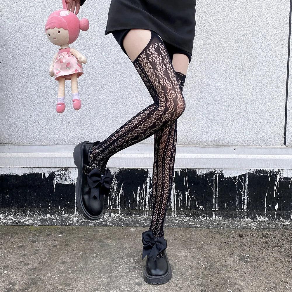 Floral Fishnet Sexy High Waist Open Crotch Lingerie - Empire P.E