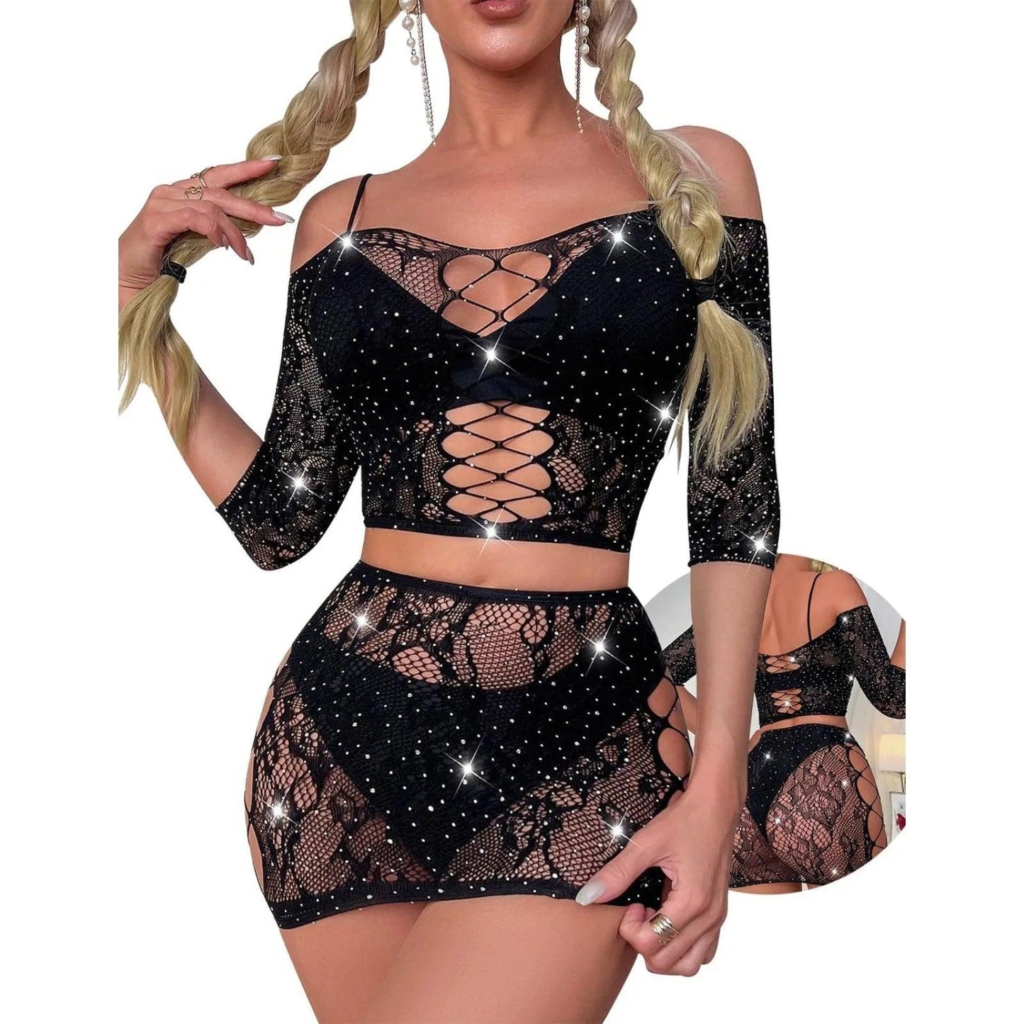 Sparkle Rhinestone Lingerie Set for Women - Empire P.E