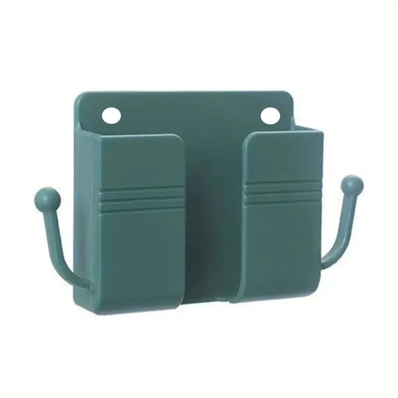 1pc Adhesive Wall Mount Phone Holder With Hooks, Storage Box ForMobile Phone Remote Control, Storage Box For Bedroom, Kitchen,Ba - Empire P.E