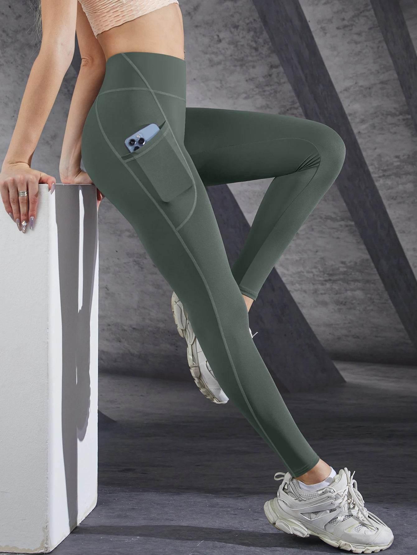 Solid Color Side Pockets Leggings For Women High Waist Sportswear Cycle Yoga Pants Push Up Fitness Leggings - Empire P.E