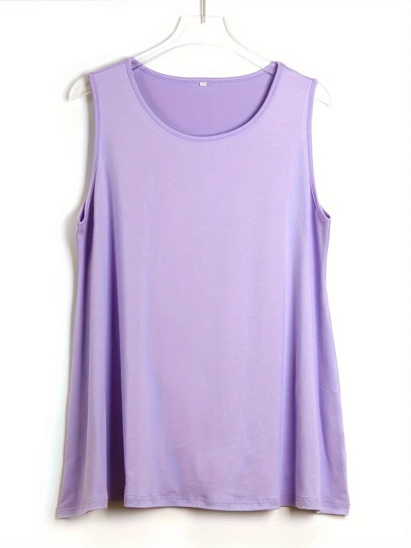 Plus Size Simple Solid Tank Top Casual Crew Neck Sleeveless Tank Top - Empire P.E