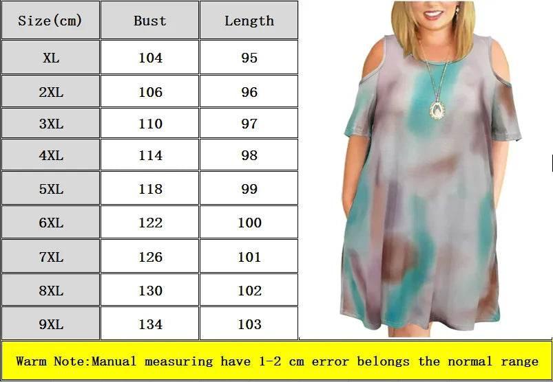 9XL Plus Size Cold Shoulder Dresses Summer Casual Loose Dress Short Sleeve Tie Dye Gradient 3D Print Sundress Large Size Dresses - Empire P.E