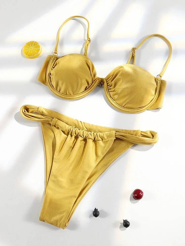 Solid Swimsuit Women Bathing Suit Bandeau Bikini 2024 Biquinis Feminino Swimwear High Waist Bikini Set Beachwear Sexy Bikinis - Empire P.E