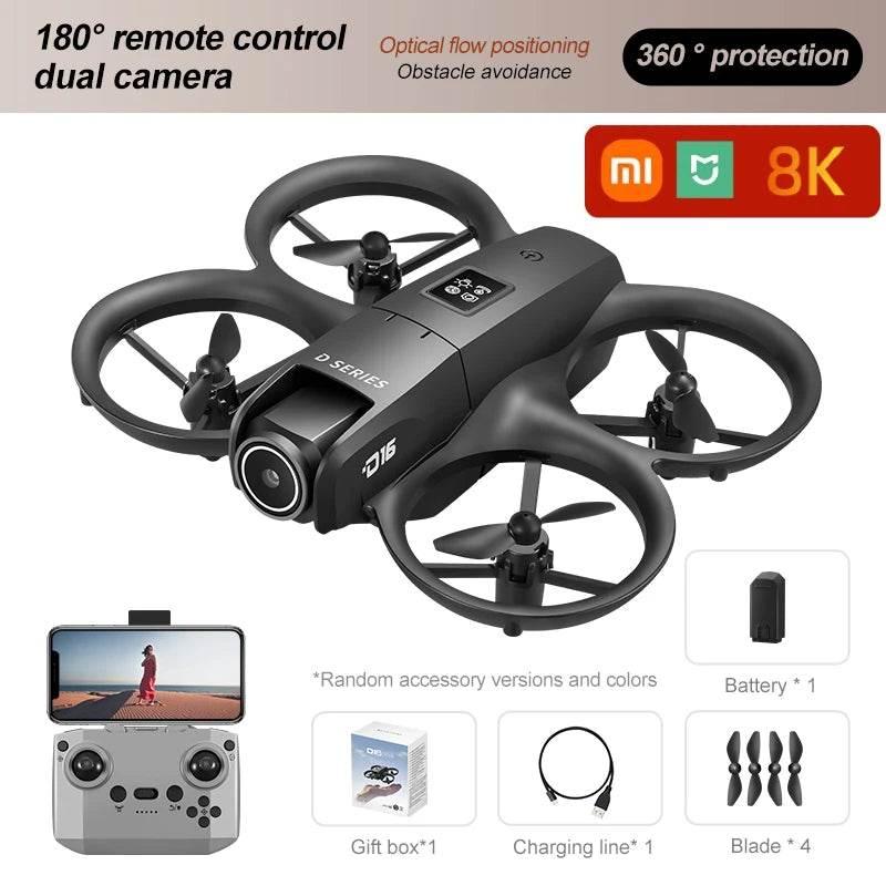 Xiaomi D16 Mini Drone with 180° Electric Adjustable 8K HD Camera WiFi Light Flow Drone Pocket Obstacle Avoidance Rc Quadcopter - Empire P.E