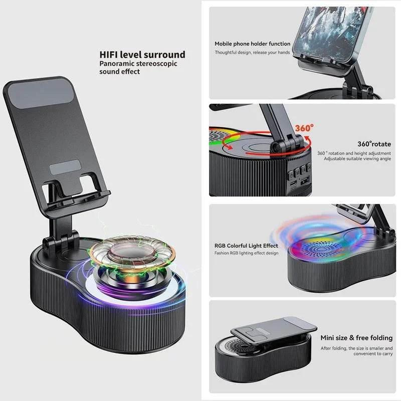 New Cell Phone Holder Stand With LDE Light Bluetooth Speaker Adjustable Tablet Bracket Support Portable Wireless Loudspeaker - Empire P.E