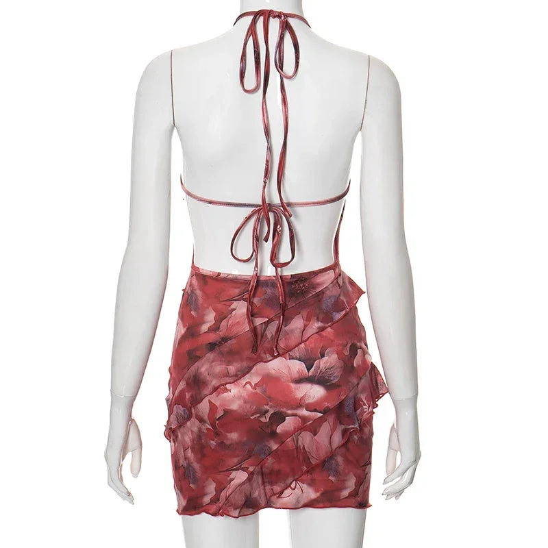 Floral Printing Ruffles Mini Dress - Empire P.E