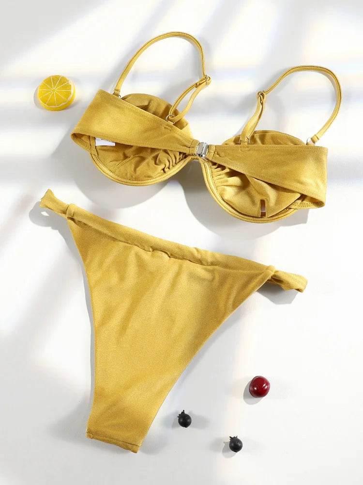 Solid Swimsuit Women Bathing Suit Bandeau Bikini 2024 Biquinis Feminino Swimwear High Waist Bikini Set Beachwear Sexy Bikinis - Empire P.E