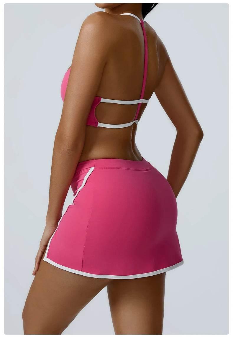 Yoga Women Workout Bra and Shorts Two Piece Patchwork Open Back Elastic Fitness Yoga Outfit Sport Set Women - Empire P.E