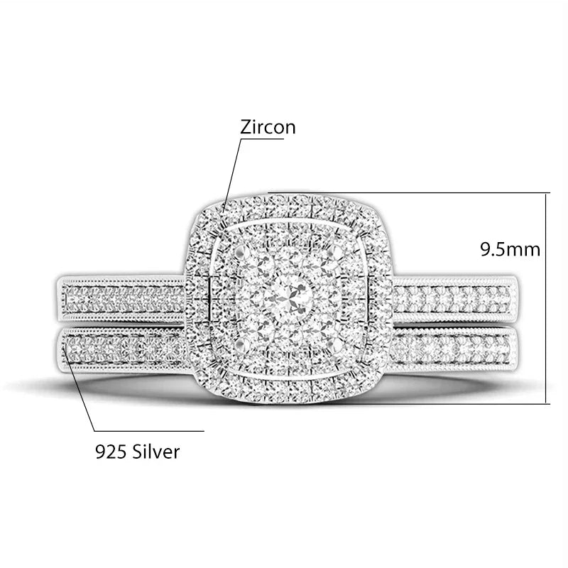 2pcs Moissanite & Zirconia Ring Set For Woman - Empire P.E