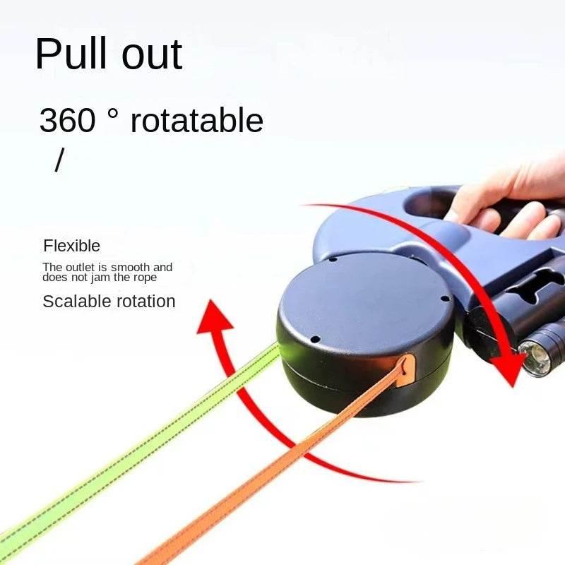 Double dog Leash Light retractable roulette double end leash Portable rotating pet leash for 2 dogs walking pet supplies - Empire P.E