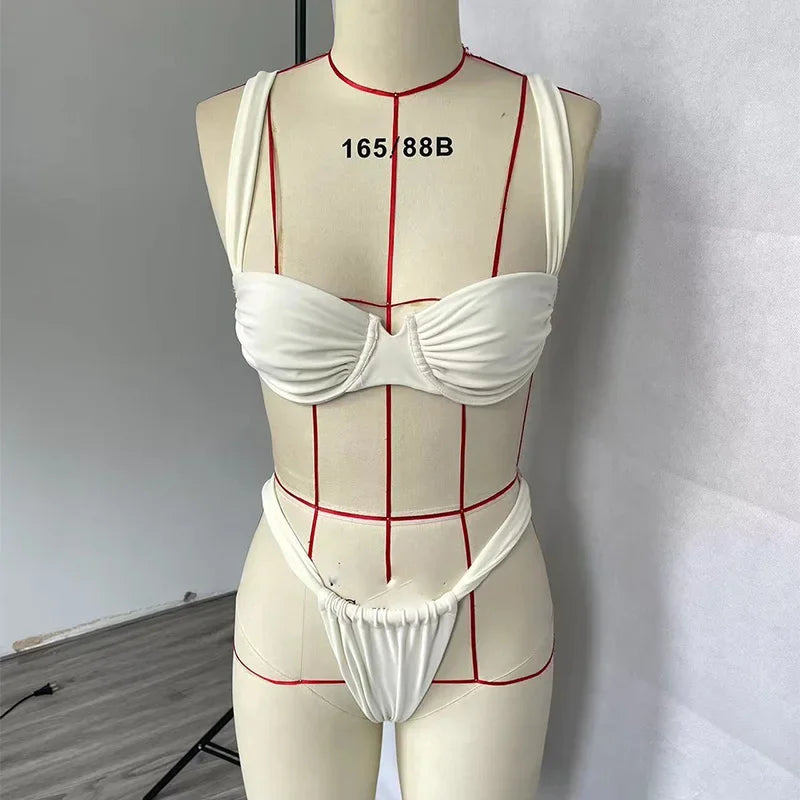Women`s Shoulder Strap Low Waist Bikini Set - Empire P.E