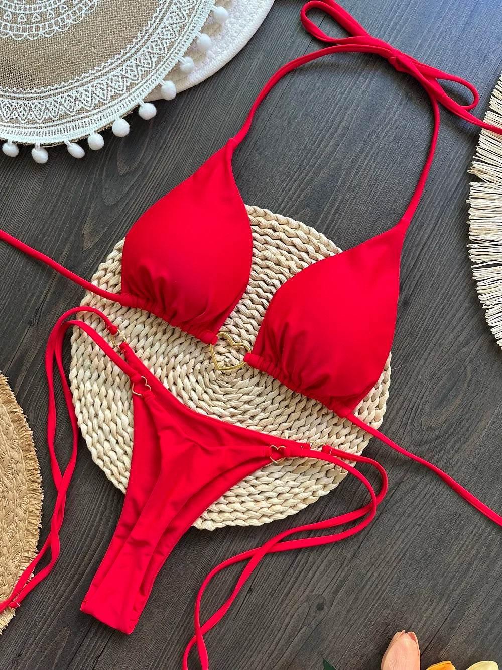 RUOTONSEPT Sexy Halter Solid color Bikini Set Women's Swimsuit Two-piece Triangle Thong Swimwear Bathing Suit Brazilian Biquinis - Empire P.E