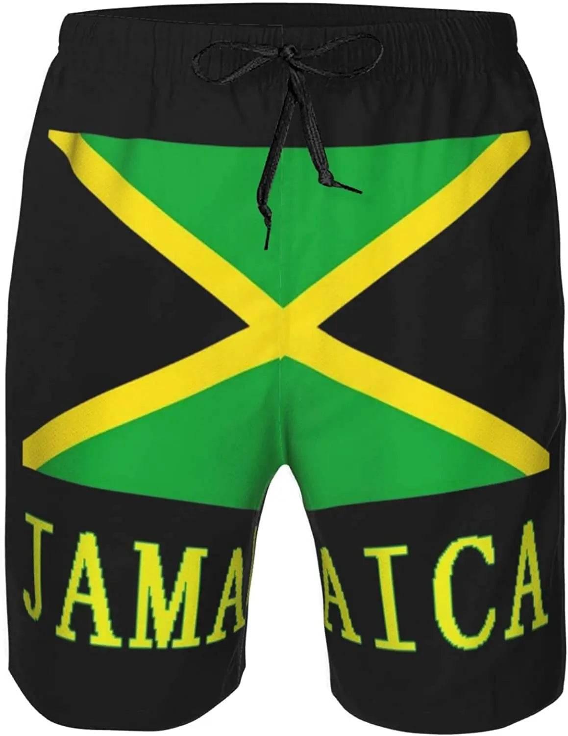 Jamaican Flag Mens Beach Shorts Swimming Trunks Board Shorts Elastic Waist with Pocket - Empire P.E