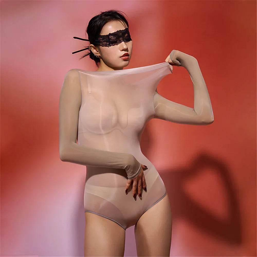 Sexy Women Oil Glossy Shiny High Cut Bodysuit - Empire P.E