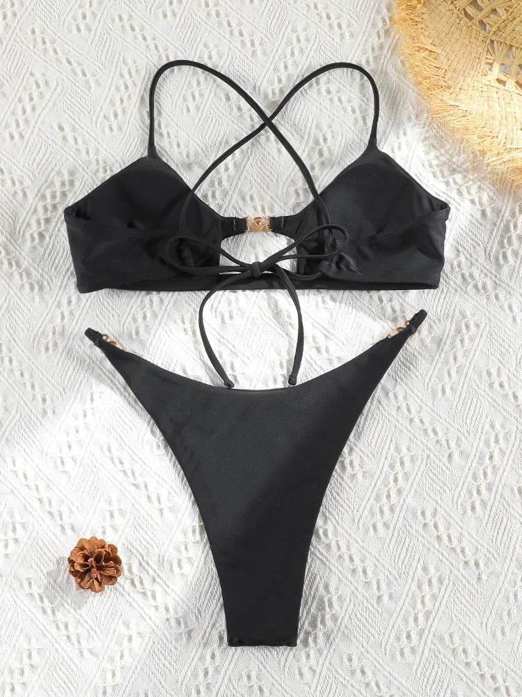 Solid Swimsuit Women Bathing Suit Bandeau Bikini 2024 Biquinis Feminino Swimwear High Waist Bikini Set Beachwear Sexy Bikinis - Empire P.E