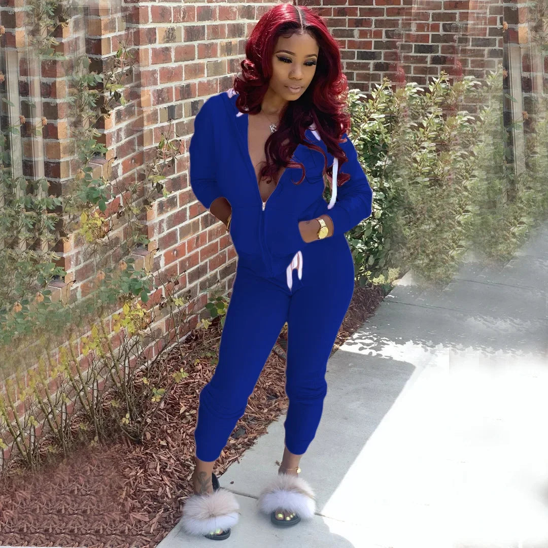 2 Pieces Set Women Fall Hot Style Pure Color Fleece two piece set - Empire P.E