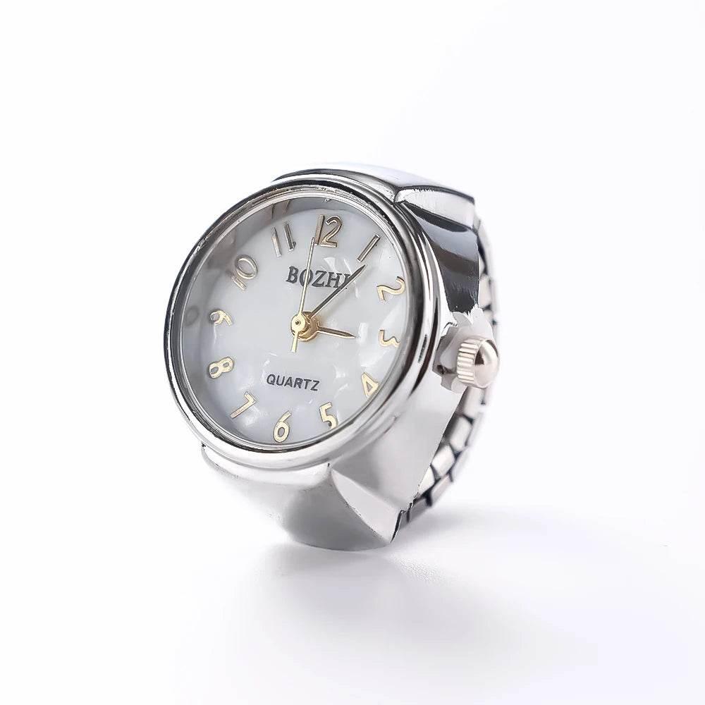 Vintage Punk Finger Watch Mini Elastic Strap Alloy Watches Couple Rings Jewelry Clock Retro Roman Quartz Watch Rings Women Men - Empire P.E