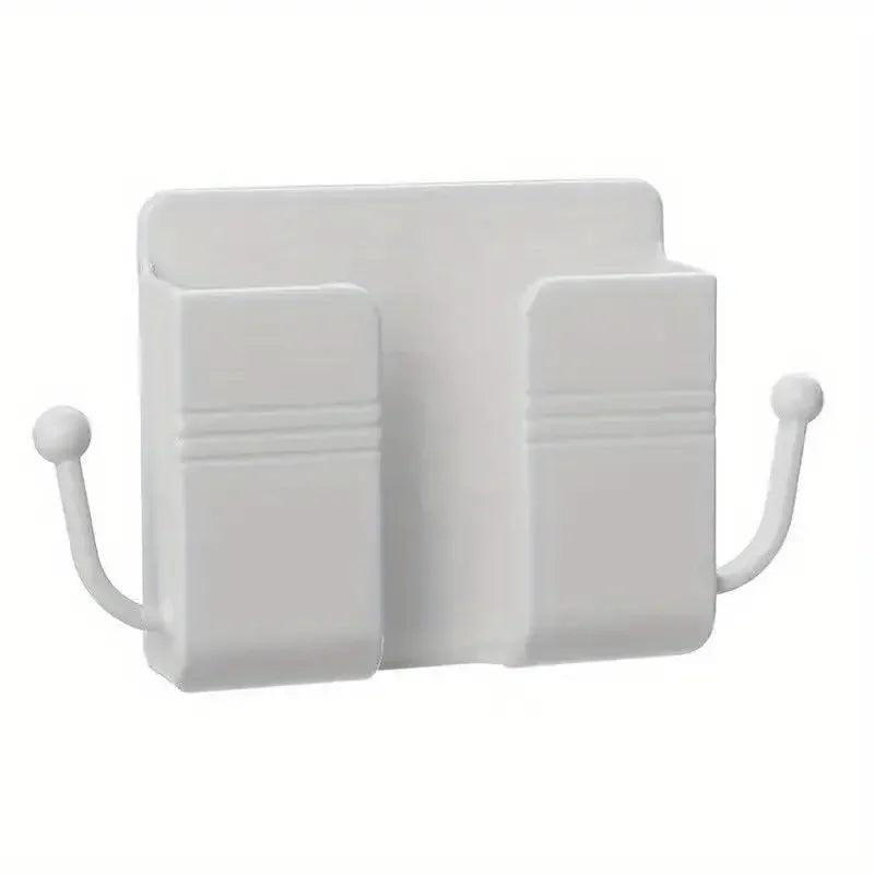 1pc Adhesive Wall Mount Phone Holder With Hooks, Storage Box ForMobile Phone Remote Control, Storage Box For Bedroom, Kitchen,Ba - Empire P.E