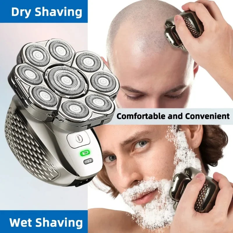 4D Head Shavers for Bald Men, Upgraded 9 Floating Heads 6-in-1 Rechargeable Waterproof Wet Dry Bald Head Shavers for Men - Empire P.E
