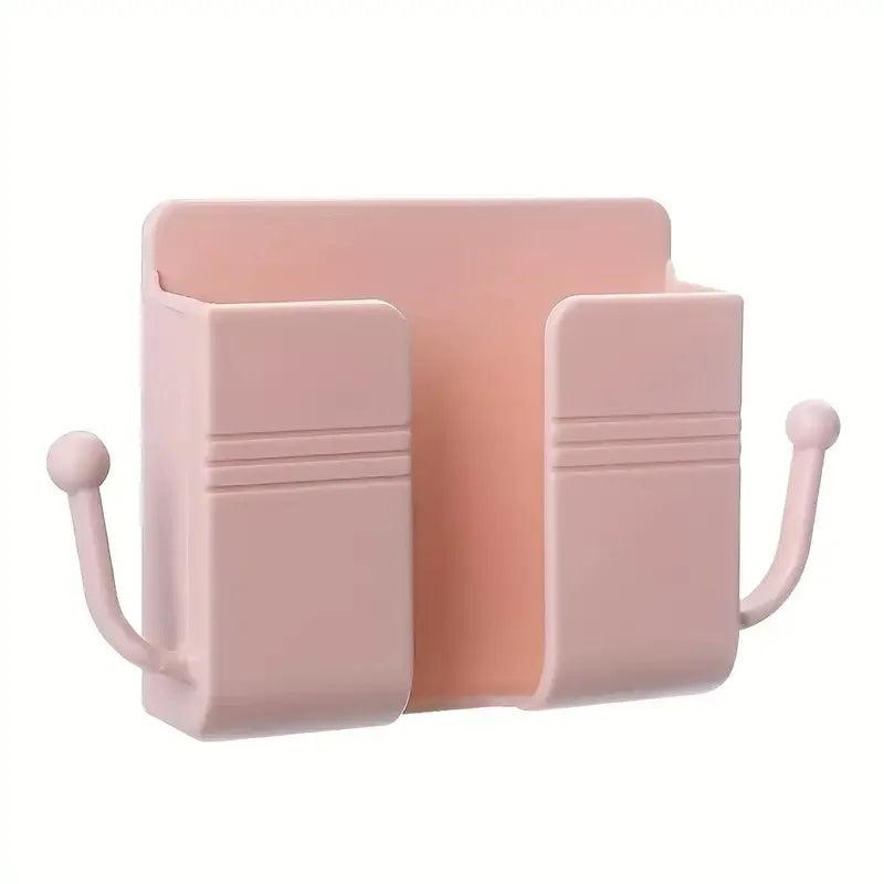 1pc Adhesive Wall Mount Phone Holder With Hooks, Storage Box ForMobile Phone Remote Control, Storage Box For Bedroom, Kitchen,Ba - Empire P.E