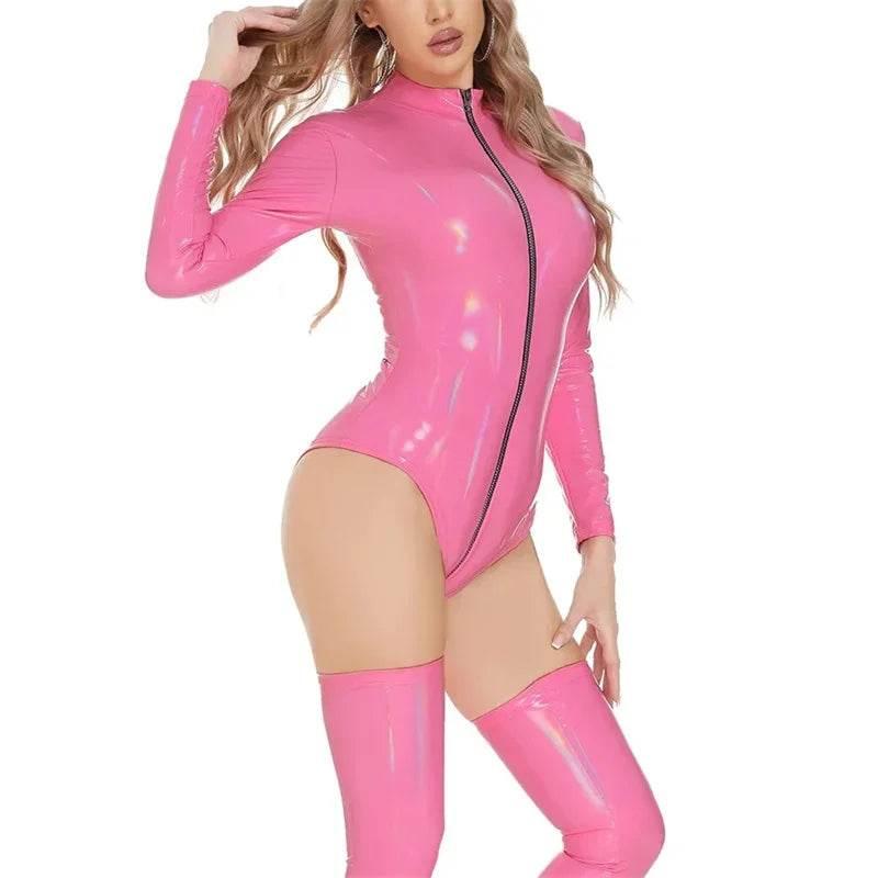 Women Sexy Party Skinny Patent Leather Bodysuit - Empire P.E
