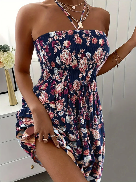 Plus Size Women Boho Flower Printed Dress - Empire P.E
