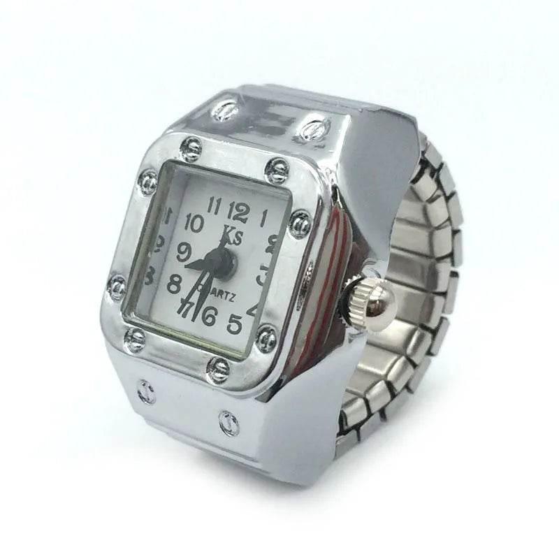 Vintage Punk Finger Watch Mini Elastic Strap Alloy Watches Couple Rings Jewelry Clock Retro Roman Quartz Watch Rings Women Men - Empire P.E