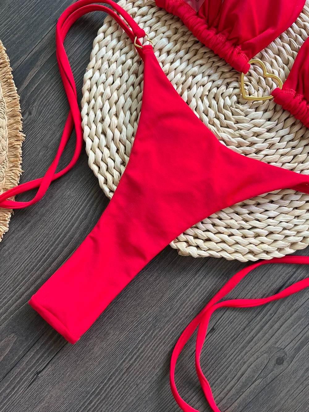 RUOTONSEPT Sexy Halter Solid color Bikini Set Women's Swimsuit Two-piece Triangle Thong Swimwear Bathing Suit Brazilian Biquinis - Empire P.E