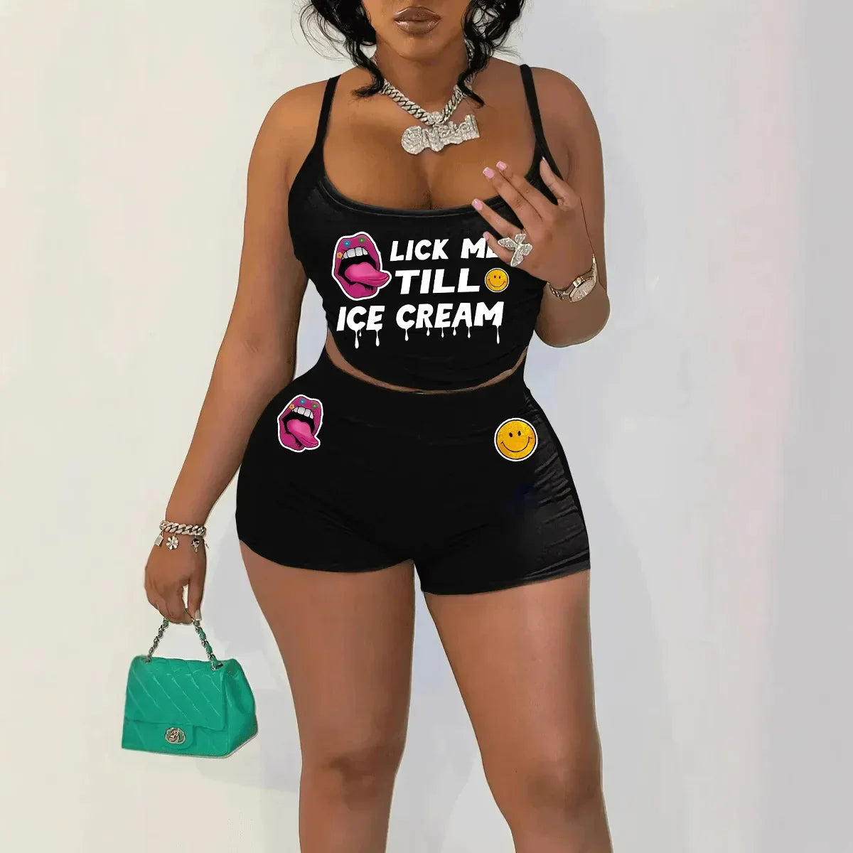 Sexy Spaghetti Strap Crop Tops And Short 2 Piece Sets - Empire P.E