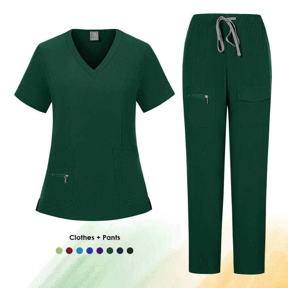 Workwear Nursing Women Scrubs Pants Elastic Wholesale Working Uniform Women Short Sleeve Neck Tops Dental Hospital Scrubs Suits - Empire P.E