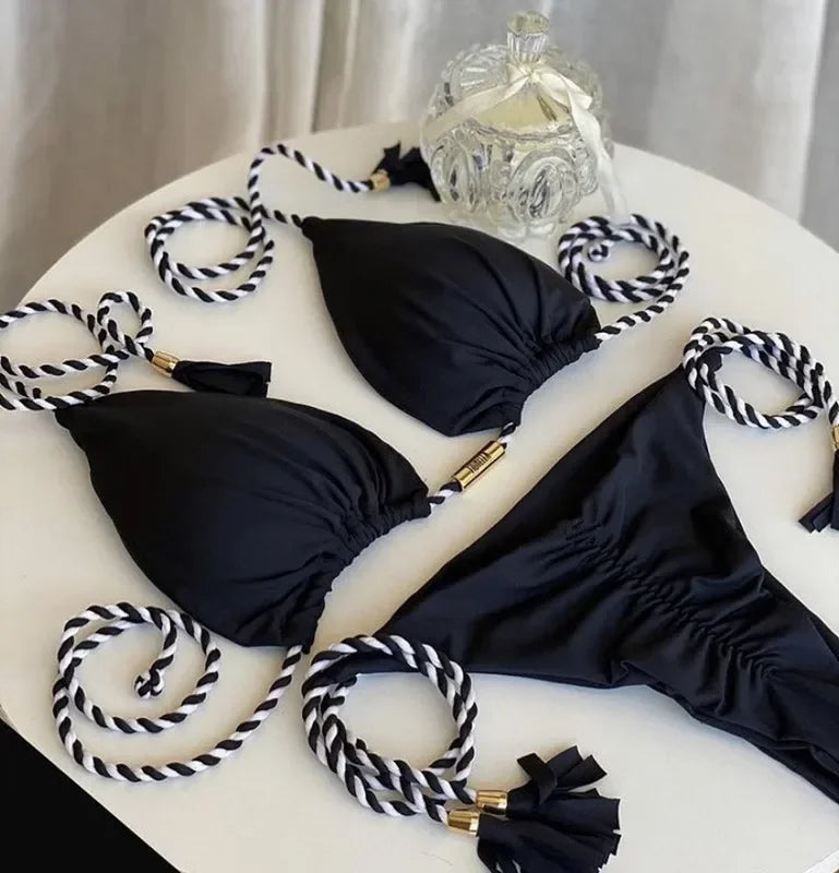 New Women Bikini Backless Rope Triangle Swimsuit Multicolor - Empire P.E