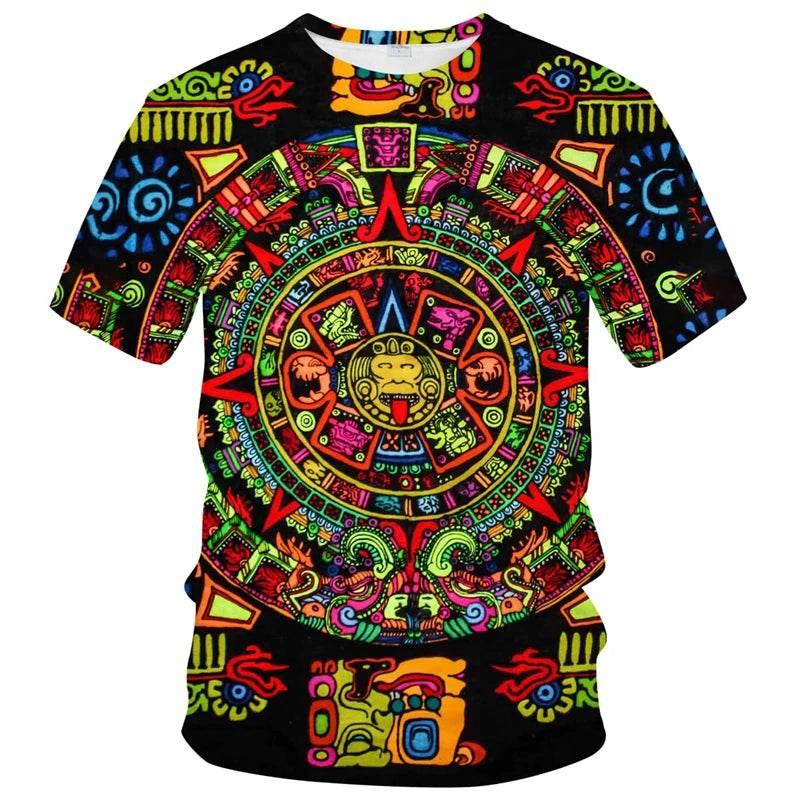 Retro Mexico Aztec Totem T-Shirt For Men Summer 3d Print Short Sleeve Tees Tops Mayan Culture Theme T Shirts Male Clothes - Empire P.E