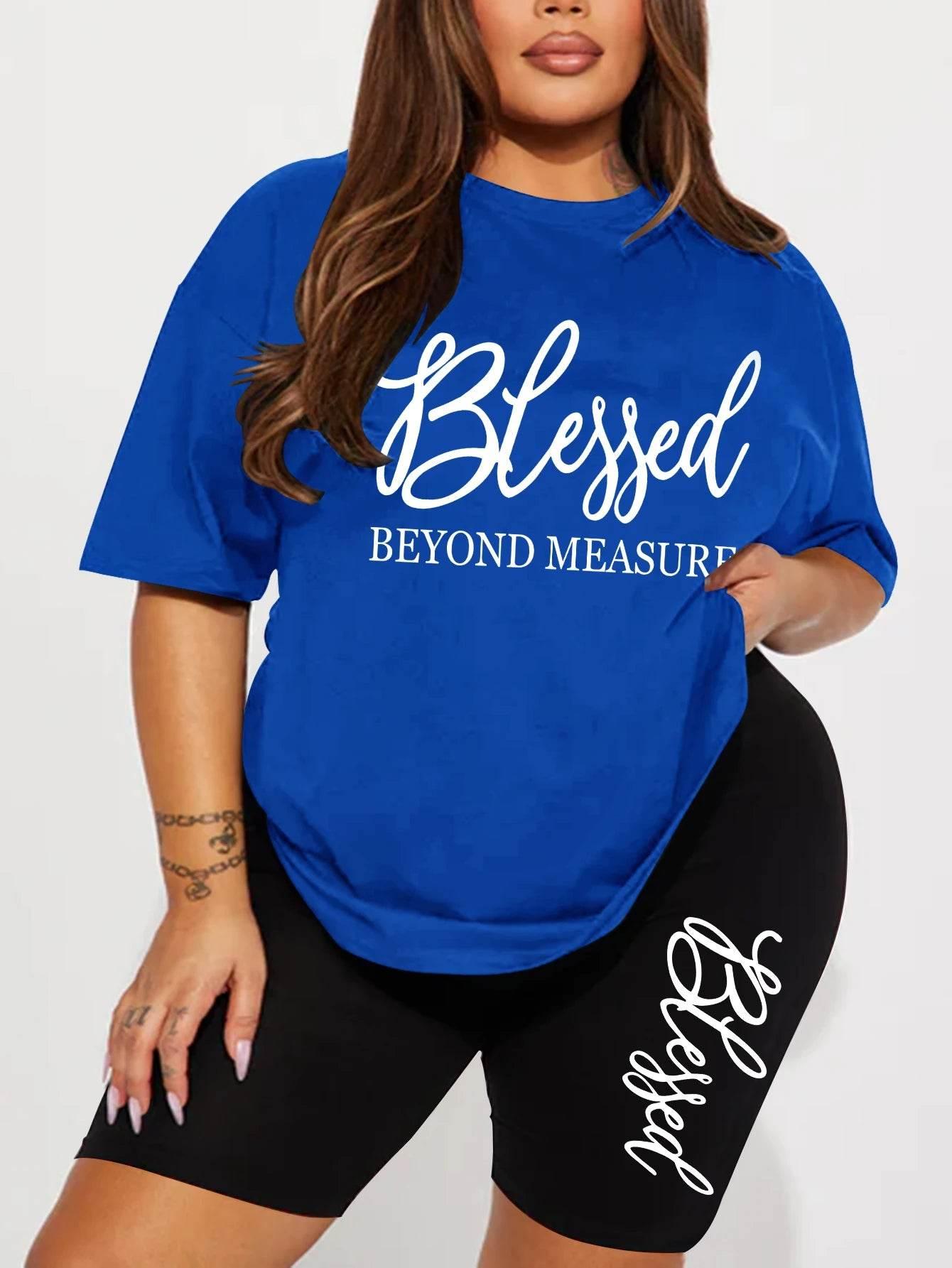 Plus size sets for women Summer 2 pieces Blessed printed offers and liquidation everything cheap elegant women's sets Short sets - Empire P.E