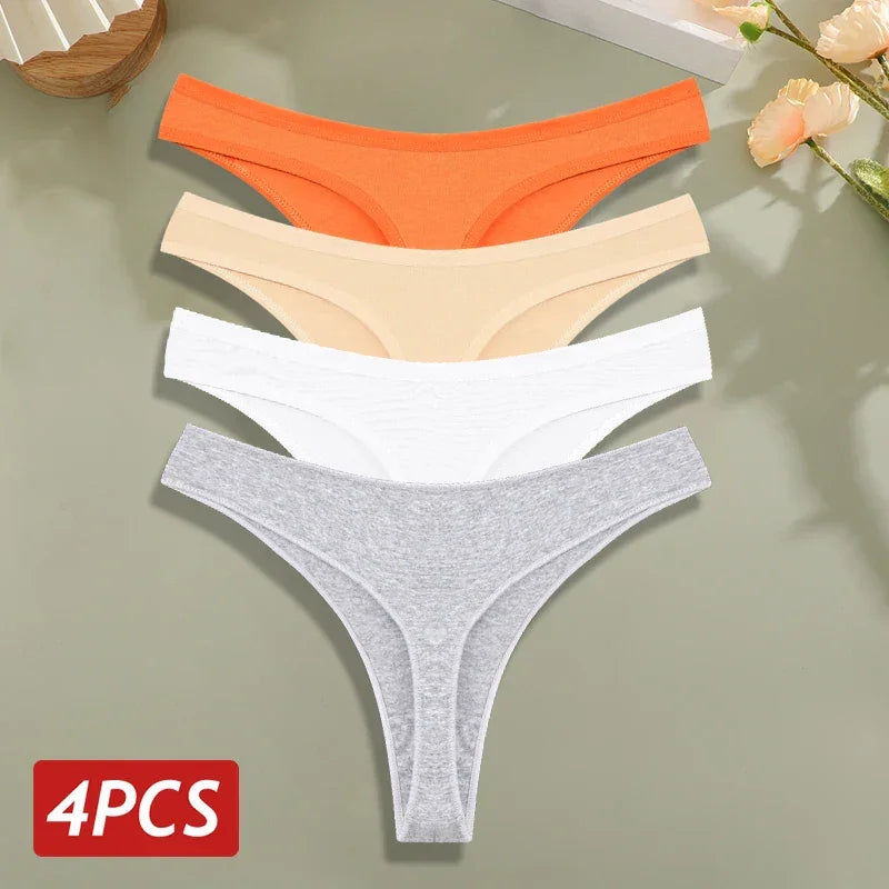4PCS/Set Cotton Panties for Women Sexy Low Rise G-String Thongs - Empire P.E