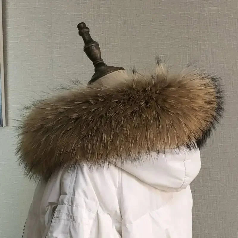 100% Real Raccoon Fur Collar Coat