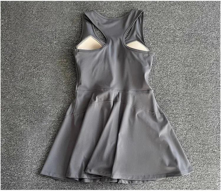 Tennis Skirt Casual Half Zipper Sports Fitness Dress Anti-Running High Waist Slim Golf Yoga Dress - Empire P.E