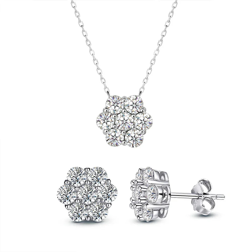 Real D Color Flower Full Moissanite Jewelry Sets - Empire P.E