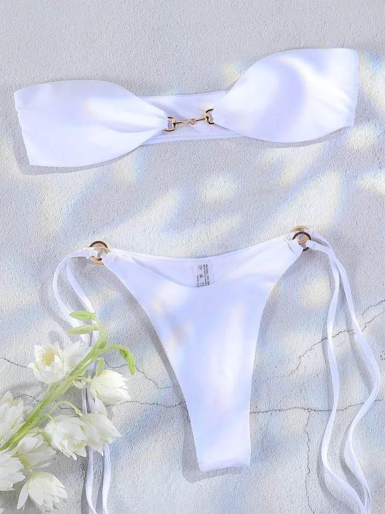 Solid Swimsuit Women Bathing Suit Bandeau Bikini 2024 Biquinis Feminino Swimwear High Waist Bikini Set Beachwear Sexy Bikinis - Empire P.E