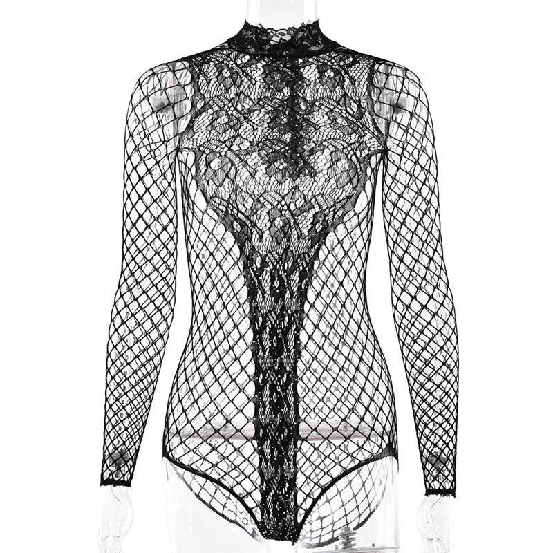 Women's Mesh Lingerie Rhinestone Body Long Sleeve - Empire P.E