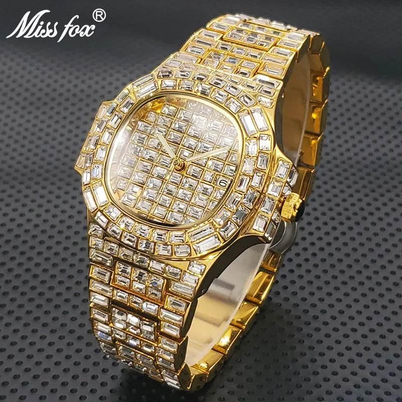 Luxury Iced Out Watch For Men Hip Hop Diamond Silver Quartz reloj hombre High End Dive Stainless Steel Male Watches Dropshipping - Empire P.E